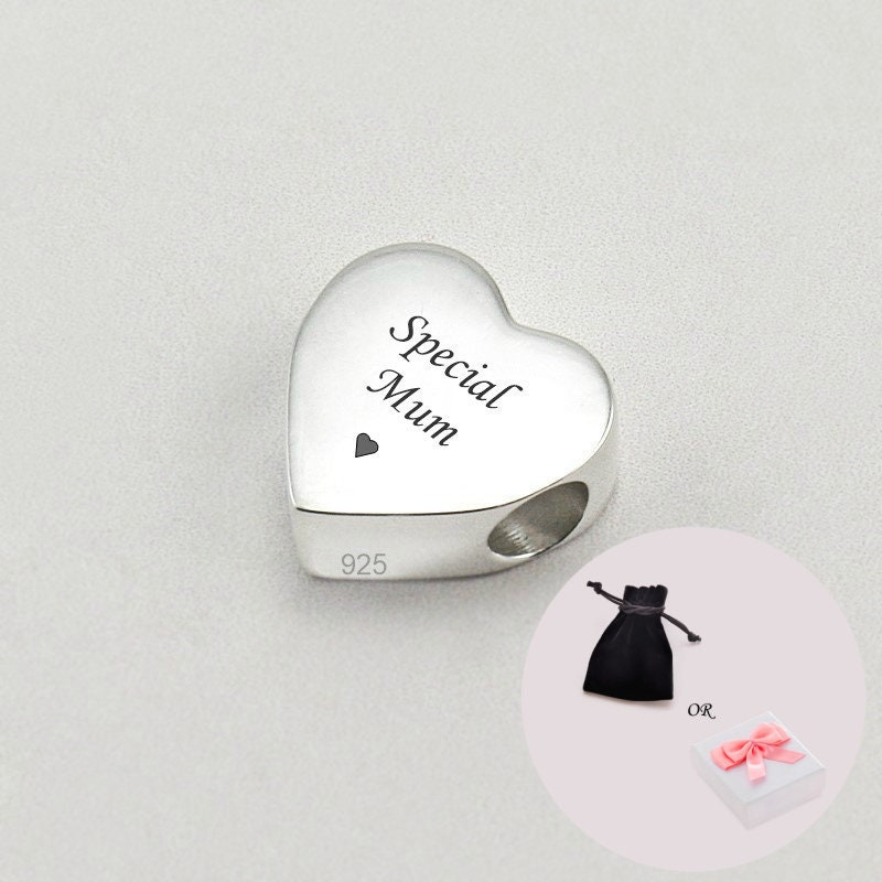 Spezielle Mama Charm Bead, Graviertes 925 Sterling Silber Herz Für Armbänder von Jewels4girls