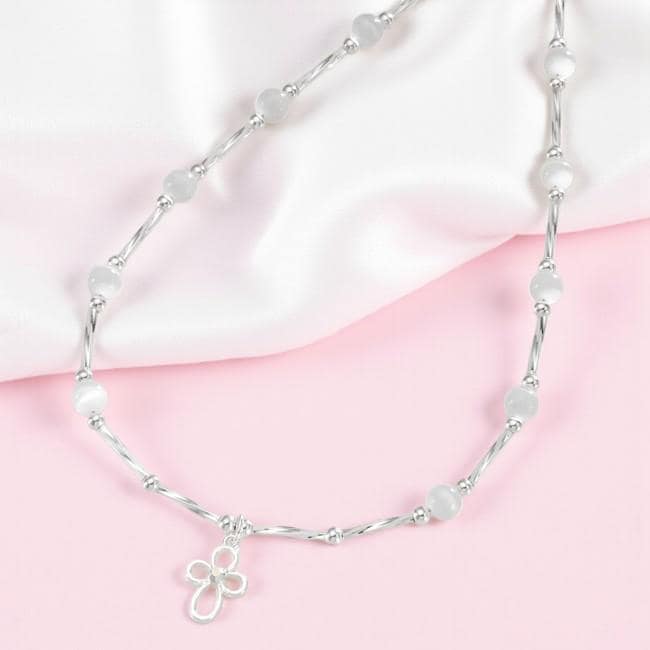 Taufkette Für Mädchen Mit Kreuz Anhänger. Auswahl Der Perlenfarbe. Christliches Geschenk Ein Mädchen. Erste Heilige Kommunion von Jewels4girls