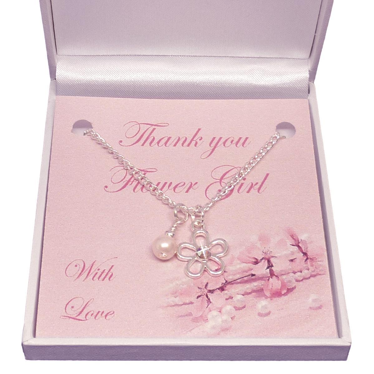 Vielen Dank Für Brautjungfer, Trauzeugin Oder Blumenmädchen, Blumenhalskette in Geschenkbox von Jewels4girls