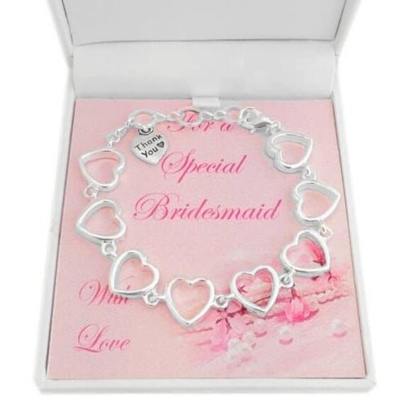 Vielen Dank Für Trauzeugin, Brautjungfer Oder Blumenmädchen, Silberherzen Armband Auf Ihrer Wahl Der Kartenhalterung von Jewels4girls