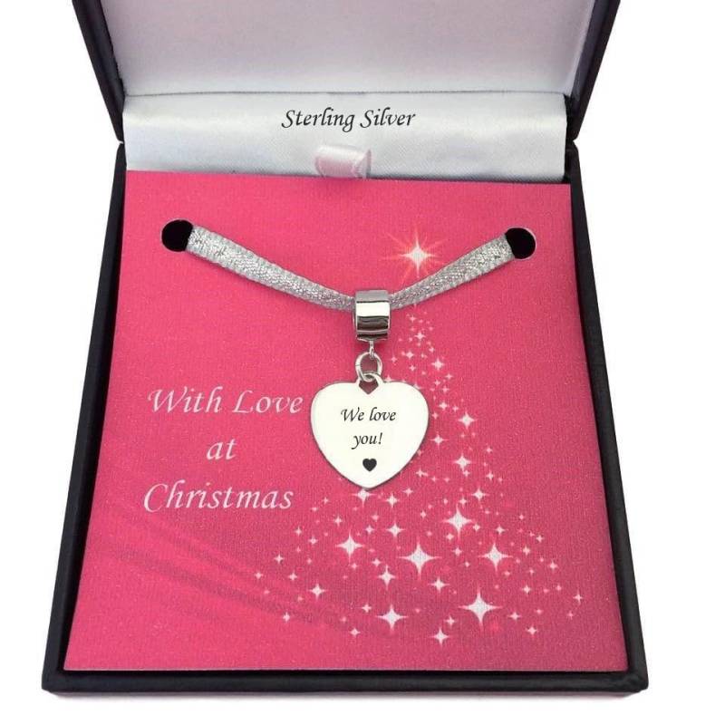 Weihnachten Anhänger/Charm Mit Gravur, 925 Silber, in Weihnachtsgeschenk Box, Passend Für Pandora Ketten. Personalisierter Silber Herz von Jewels4girls