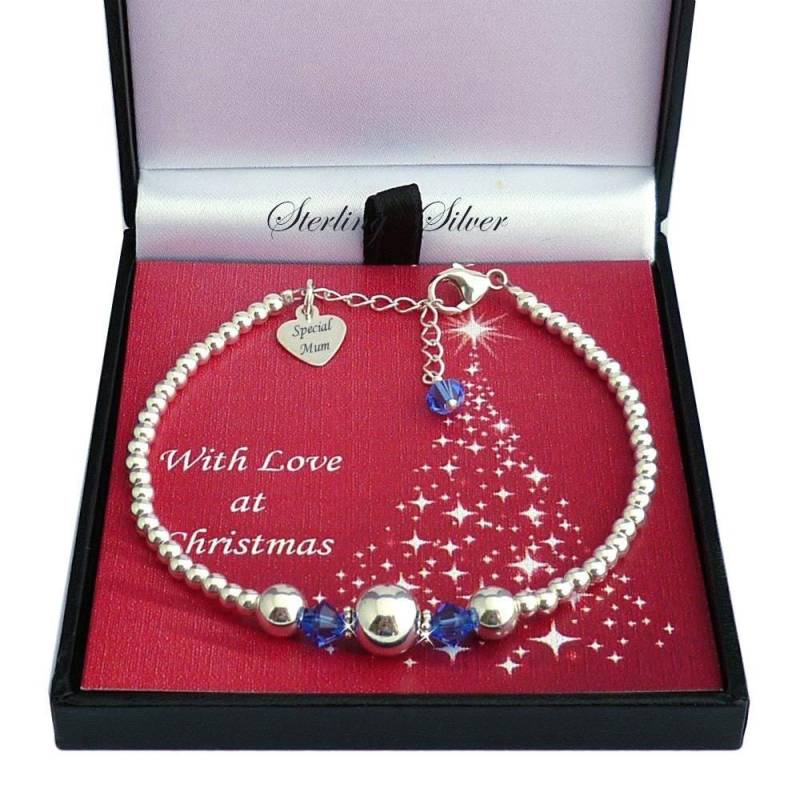 Weihnachts-Armband Aus Sterlingsilber Mit Geburtssteinen Und Graviertem Anhänger. Personalisiertes Weihnachtsgeschenk Für Frau Oder Mädchen von Jewels4girls
