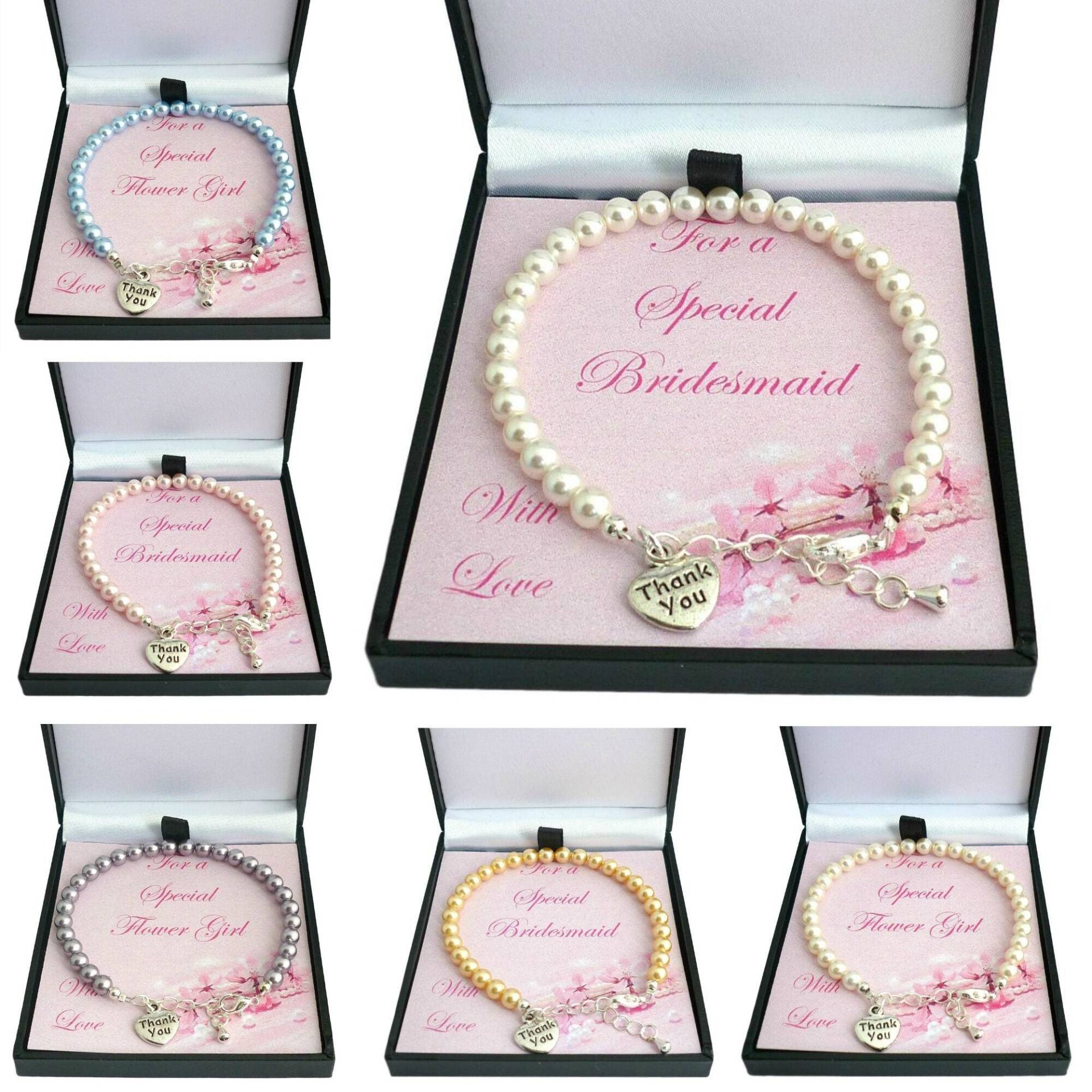 Wunderschönes Brautjungfer Oder Blumenmädchen Danke Armband Mit Perlen Und Einem Dankeschön Charm von Jewels4girls