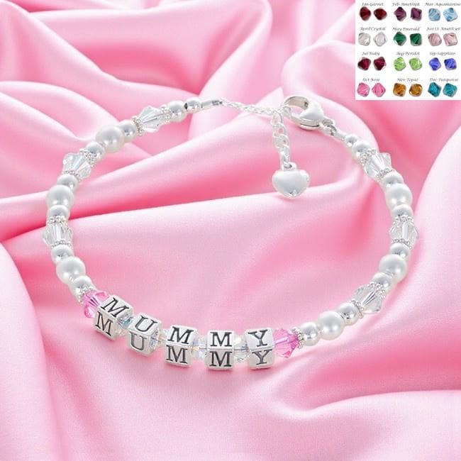 sterling Silber Armband Für Mama, Mama Oder Mutter. Geschenk Verpackt. 925Er Und Preciosa Perlen. Geschenk. Größenverstellbar. Optional Geburtssteine von Jewels4girls