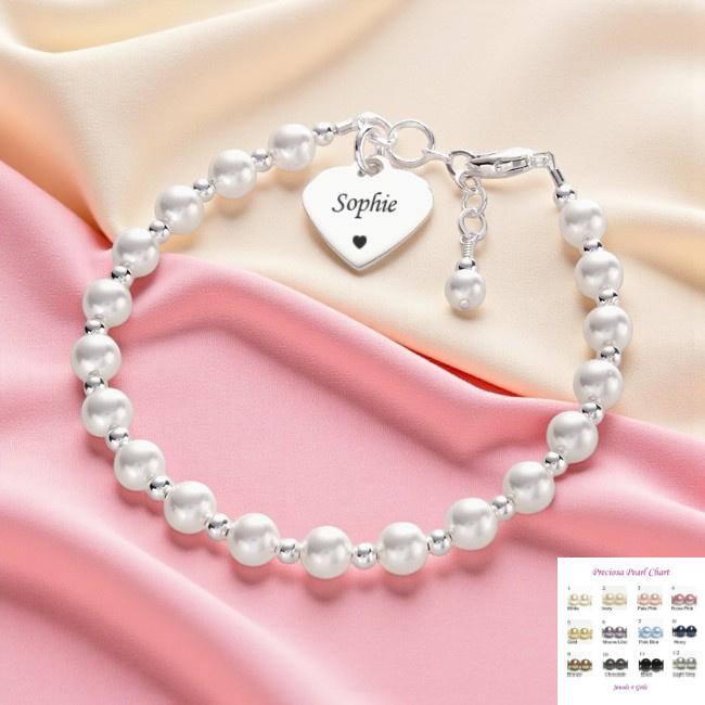 sterling Silber Armband Mit Perlen. Beliebige Gravur. Viele Farben. Personalisiert Ihrer Wahl Der von Jewels4girls