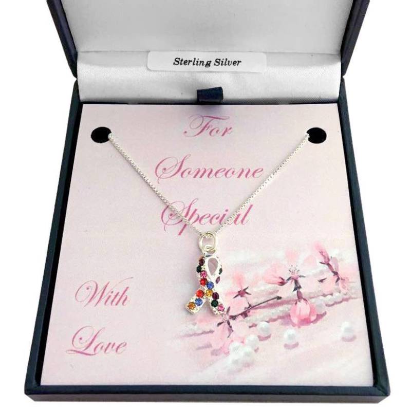 sterling Silber Autismus Schleife Halskette Für Mädchen Oder Frauen. 925 Und Kristall Mehrfarbiges Band Anhänger An Boxkette von Jewels4girls