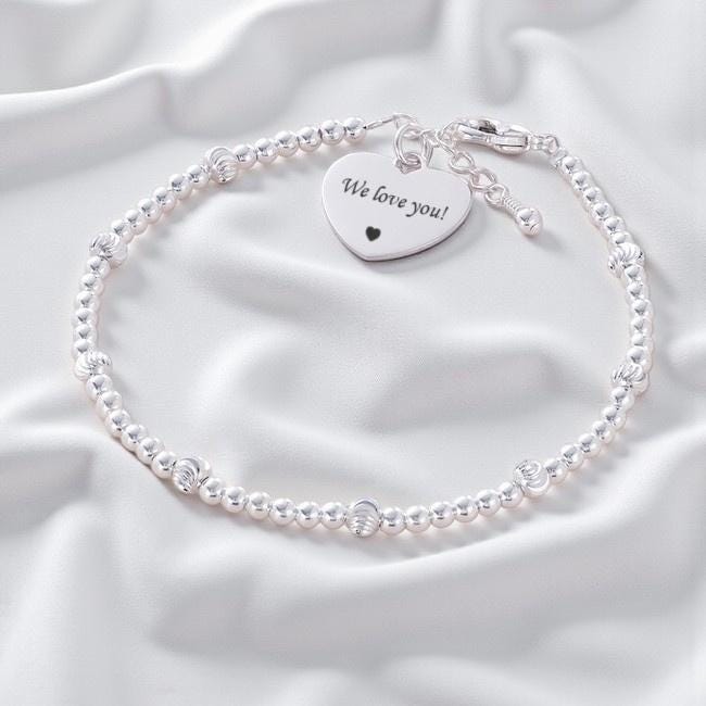 sterling Silber Beads Armband, Personalisiert Mit Gravur Auf Dem Herz Charm. Größen Für Damen Und Mädchen. Anhänger von Jewels4girls