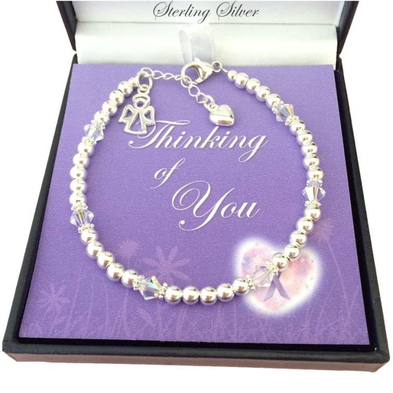 sterling Silber Engel Armband. Ich Denke An Dich Geschenk. Erinnerungs-Armband. Perlen. Sympathie Schutzengel von Jewels4girls
