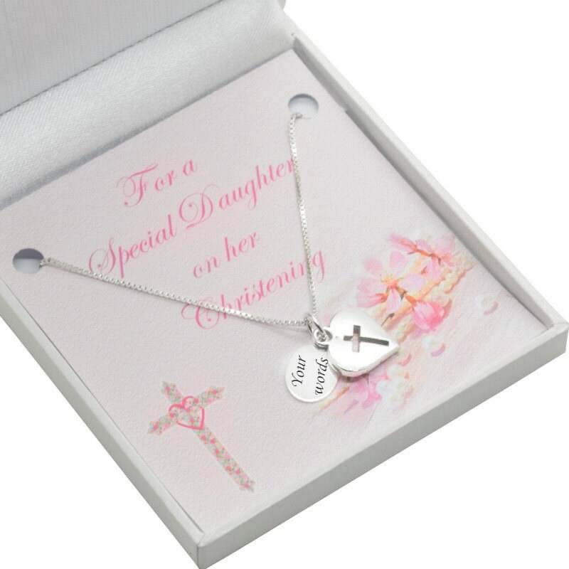 sterling Silber Halskette Mit Kreuz Im Herz, Taufgeschenk Für Tochter, Patenkind, Nichte Usw von Jewels4girls