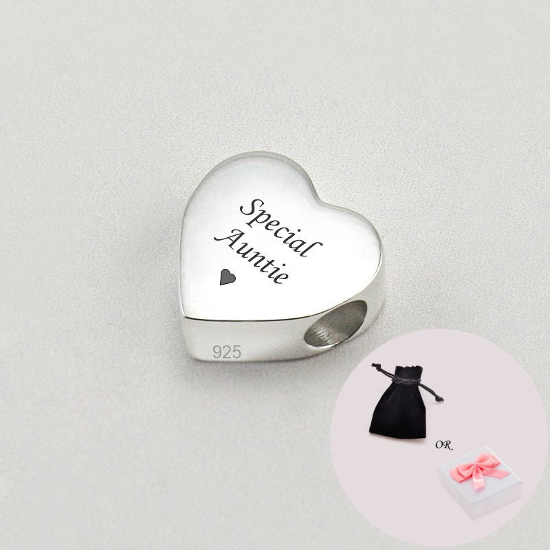 sterling Silber Herz Charm Bead Mit Speziellen Tante Gravur. Passend Für Schlangenketten von Jewels4girls