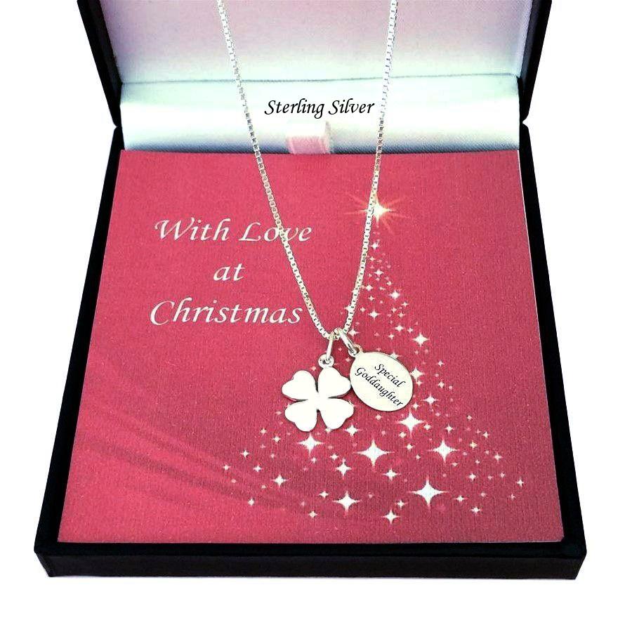 sterling Silber Klee Halskette Und Gravierter Anhänger in Weihnachtsgeschenk-Box Mit Weihnachtskarte, Geschenk Für Mutter, Tochter, Nichte von Jewels4girls
