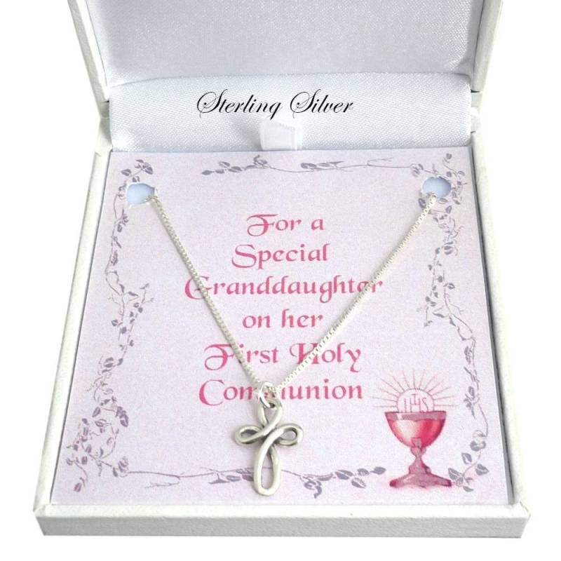 sterling Silber Kreuz Und Kette Halskette Geschenk Für Die Erste Heilige Kommunion Tag. Tochter, Enkelin, Nichte Usw von Jewels4girls