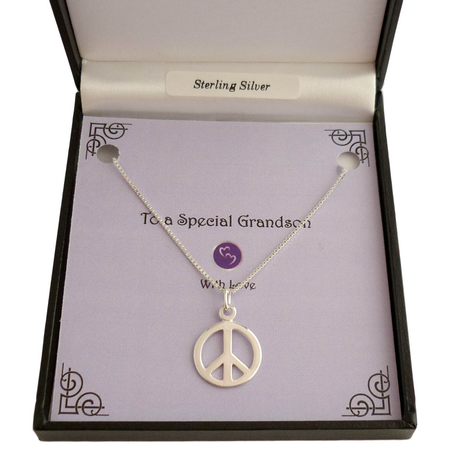 sterling Silber Peace Zeichen Halskette in Personalisierte Geschenkbox Für Sohn. Patenkind, Neffe, Papa, Onkel von Jewels4girls