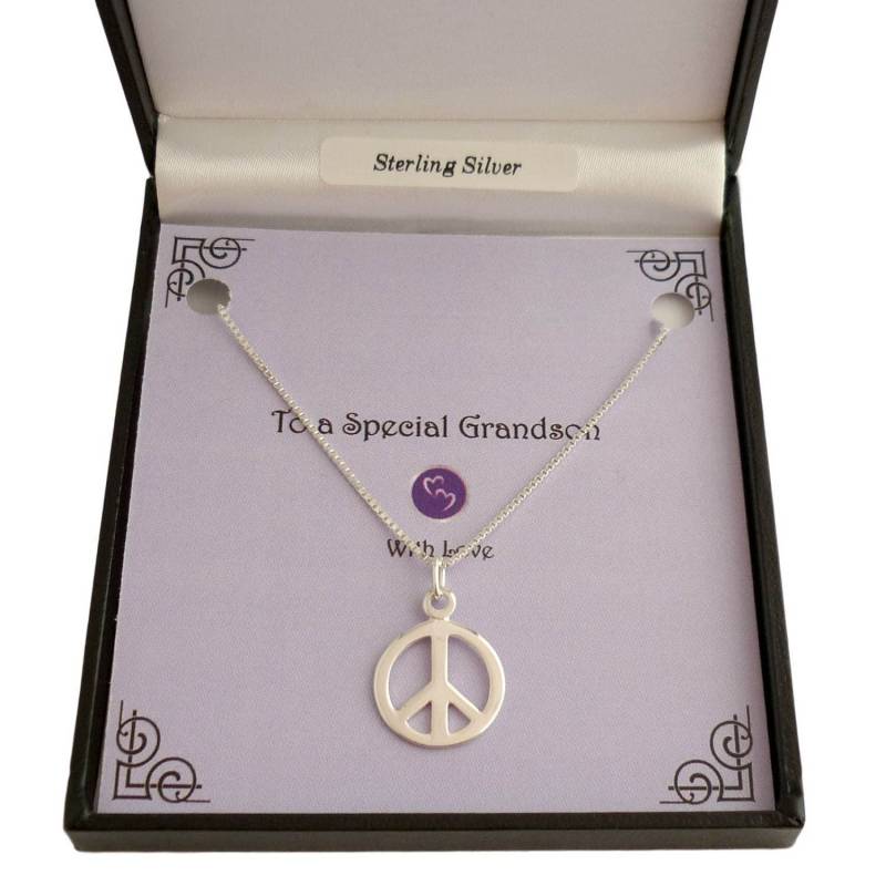 sterling Silber Peace Zeichen Halskette in Personalisierte Geschenkbox Für Sohn. Patenkind, Neffe, Papa, Onkel von Jewels4girls