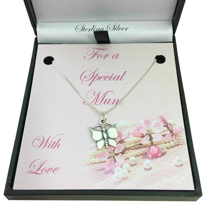 sterling Silber Schmetterling Halskette Für Mama Oder Auf Kartenhalterung Zum Muttertag von Jewels4girls