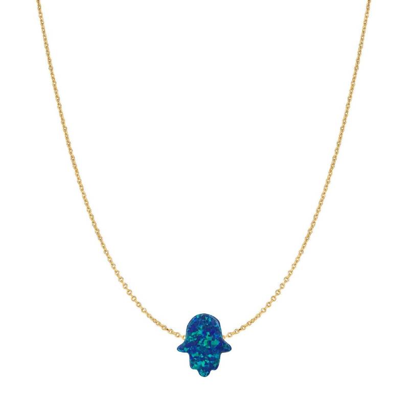 14 Karat Gold 11 X 13 Mm Dunkelblauer Opal Hamsa Hand Halskette 14 Karat Gold 11 X 13 Mm Dunkelblauer Opal Hamsa Hand Halskette von JewelsByElleNYC