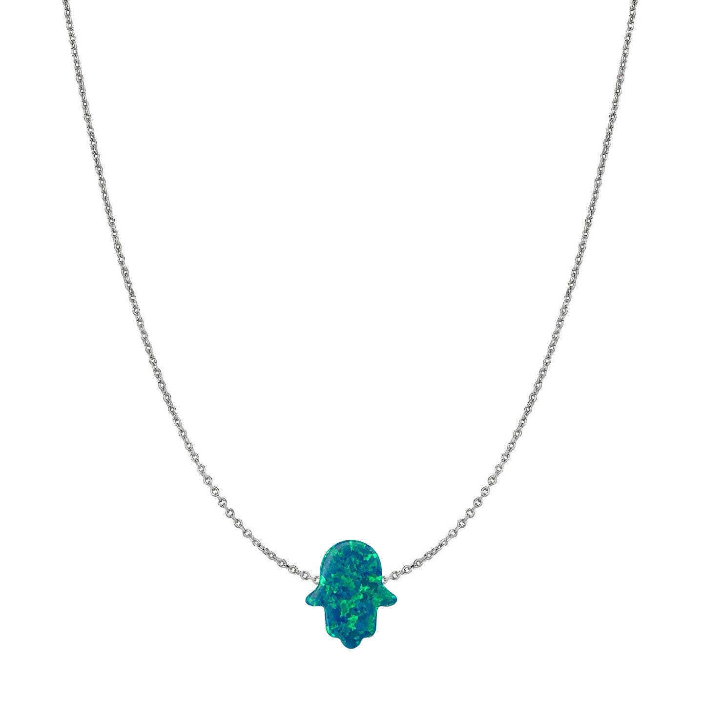14 Karat Gold 11 X 13 Mm Pfau Blau Grün Opal Hamsa Hand Halskette 14 Karat Gold 11 X 13 Mm Pfau Blau Grün Opal Hamsa Hand Halskette von JewelsByElleNYC