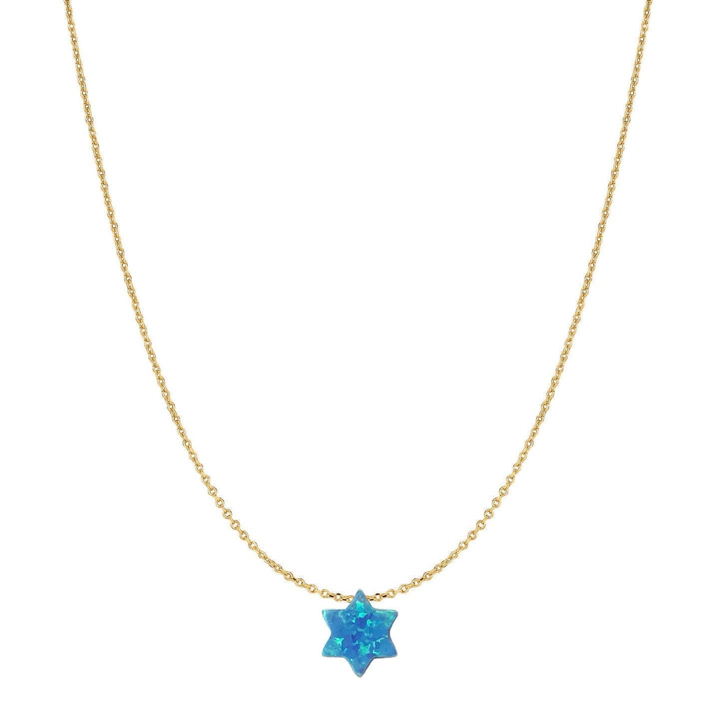 14 Karat Gold Blue Opal Davidstern Halskette 14 Karat Gold Blue Opal Davidstern Halskette von JewelsByElleNYC