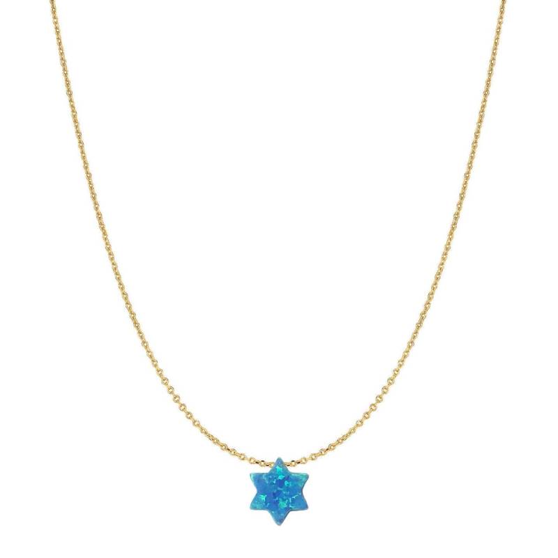 14 Karat Gold Blue Opal Davidstern Halskette 14 Karat Gold Blue Opal Davidstern Halskette von JewelsByElleNYC
