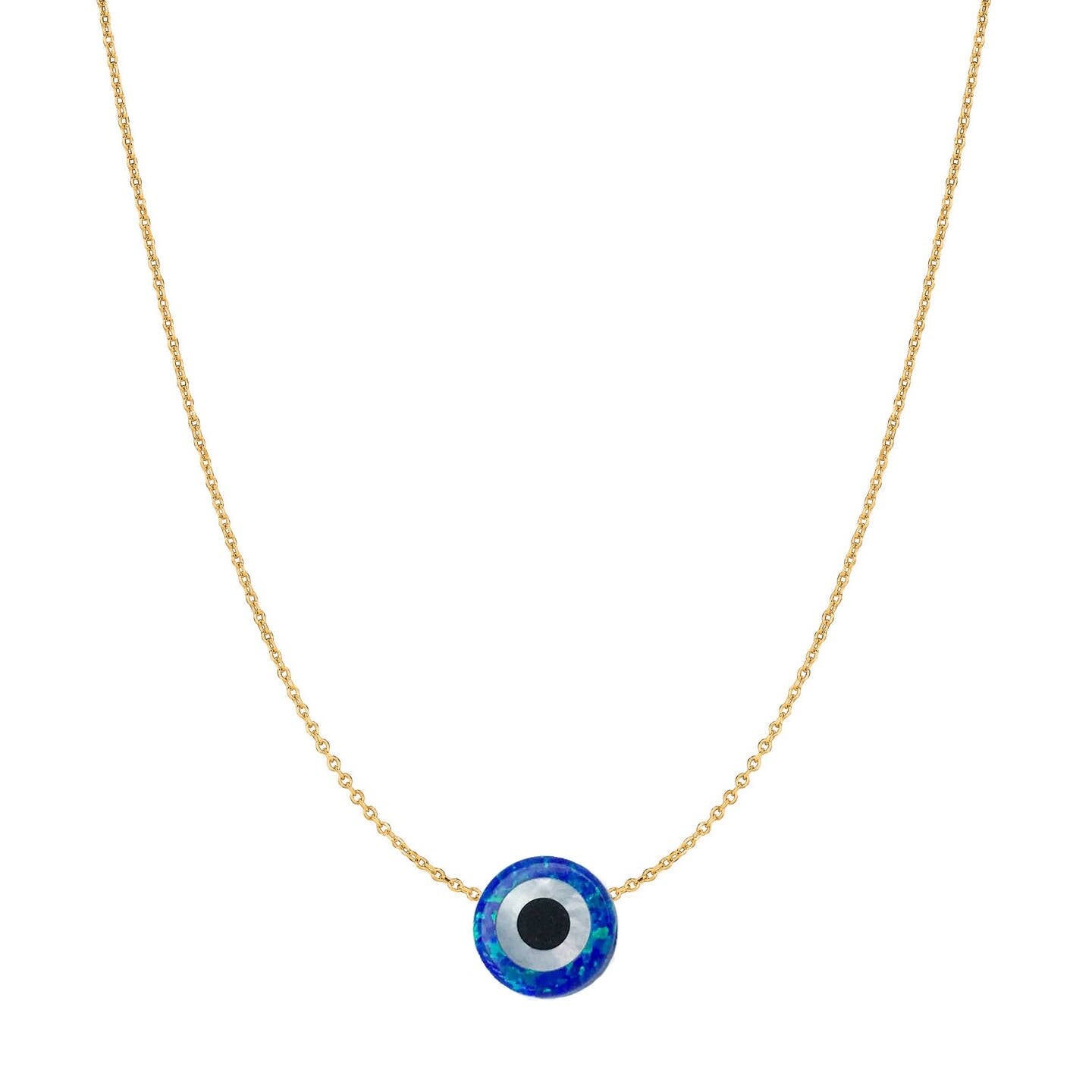 14K Gold Blau Opal Evil Eye Halskette Perlmutt Anhänger 14K Gold Blau Opal Evil Eye Halskette Perlmutt Anhänger von JewelsByElleNYC