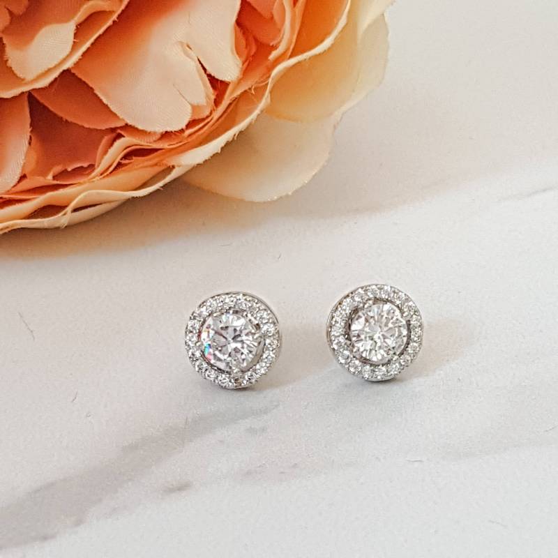 Halo Cubic Zirconia Ohrstecker, Rose Gold Silber Kristall Ohrringe von JewelsByHouseOfAria