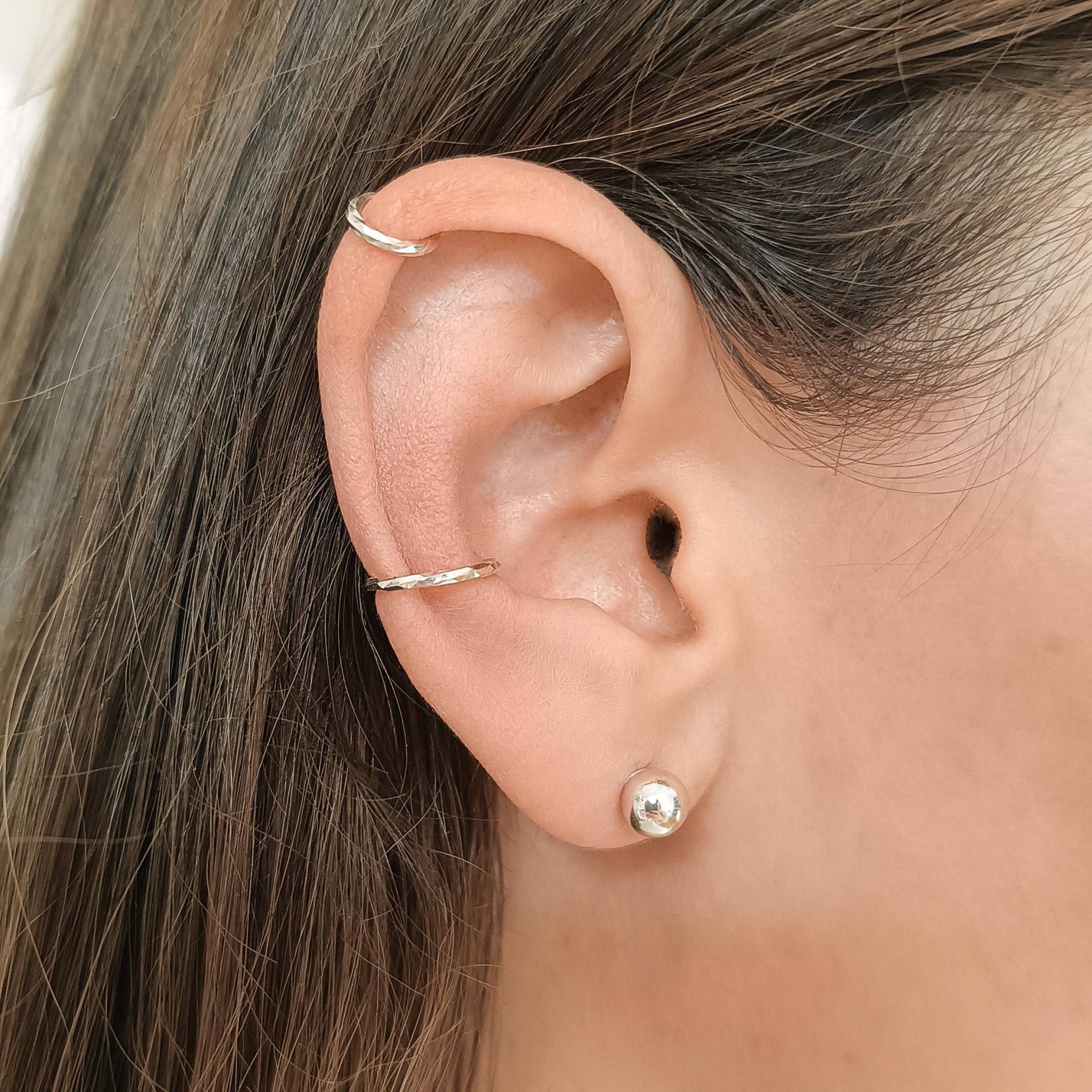 Diamantgeschliffene Doppel-Ohrmanschette Aus Sterlingsilberdraht-Kein Piercing Erforderlich-Diamantgeschliffener Draht Für Einen Funkelnden von JewelsByMoonli