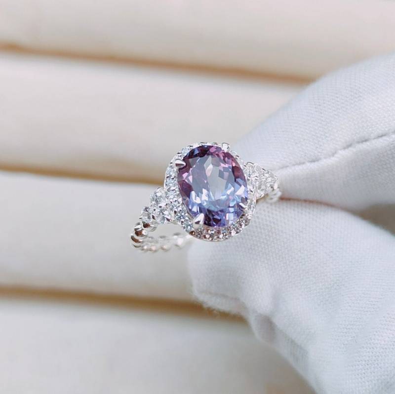 Alexandrit Heiligenschein Ring, Lab Created 925 Sterling Silber Farbwechsel Stein Oval Cut Ring Für Geschenk von JewelsGalleryArt