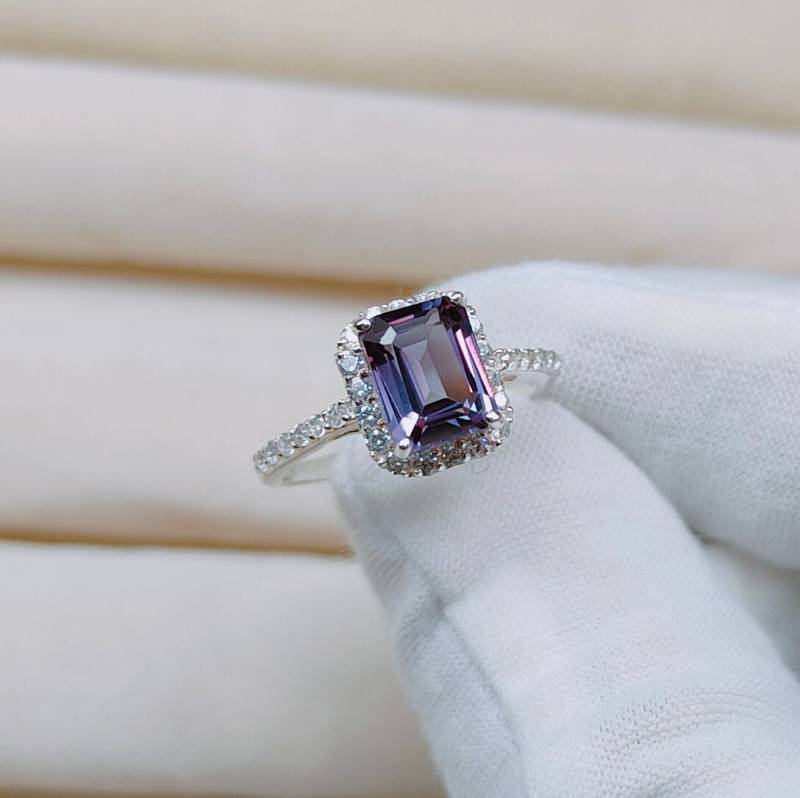 Alexandrit Heiligenschein Ring, Lab Created 925 Sterling Silber Farbwechsel Stein Ring Achteck Cut Für Geschenk von JewelsGalleryArt