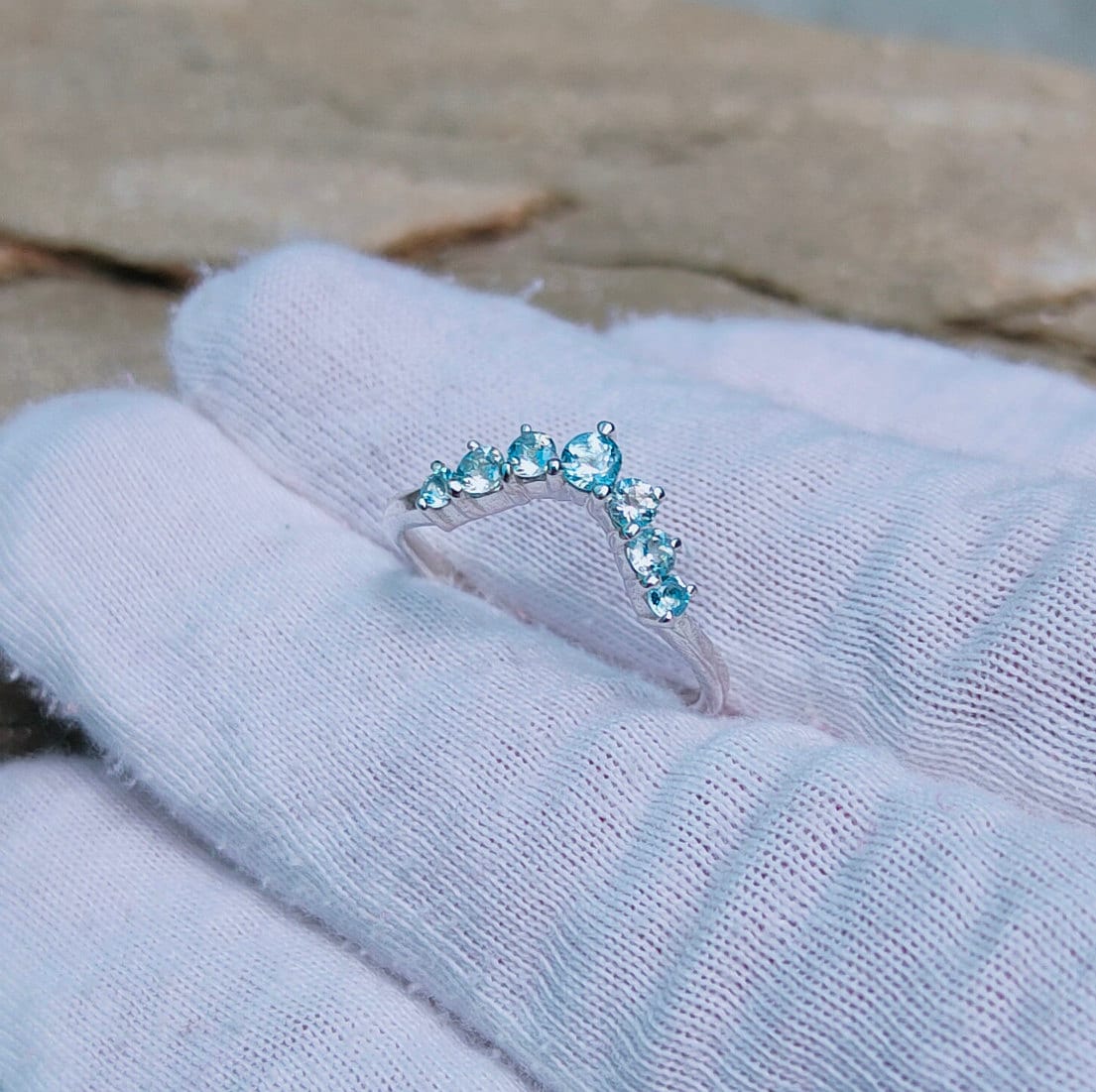 Aquamarin Ehering, Bandring, 925 Sterling Silber Ring, Natürlicher Kronenring, Ring Für Geschenk von JewelsGalleryArt