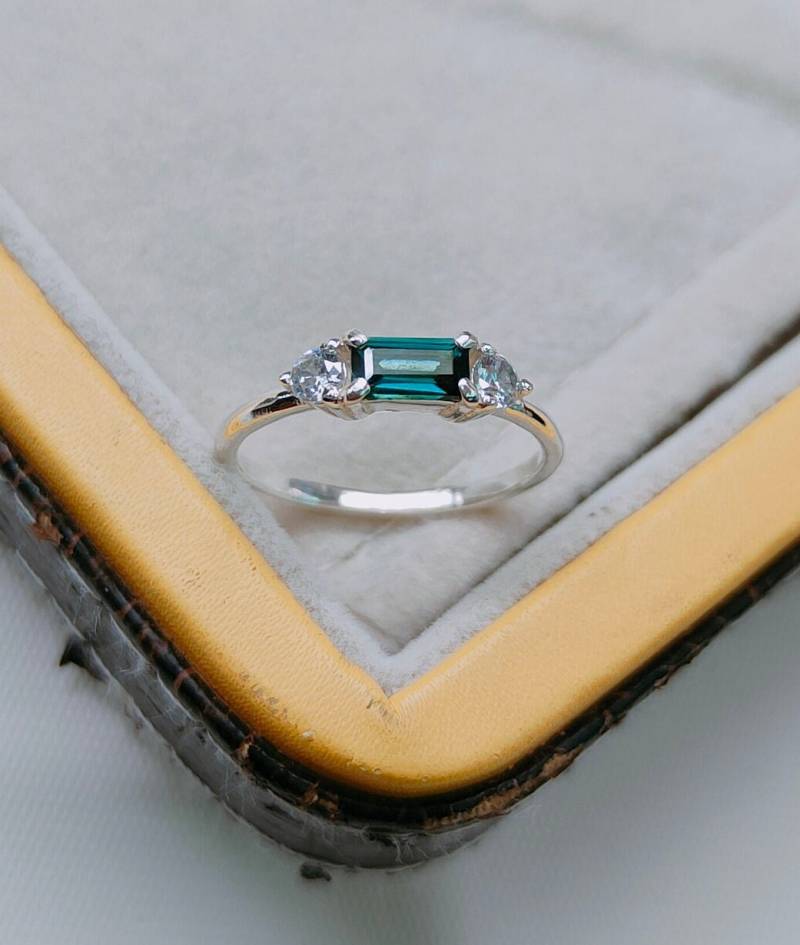 Blaugrüner Saphirring Sterling Silber Ring Achteck Schliff Saphir-Verlobungsring Labradoritring von JewelsGalleryArt