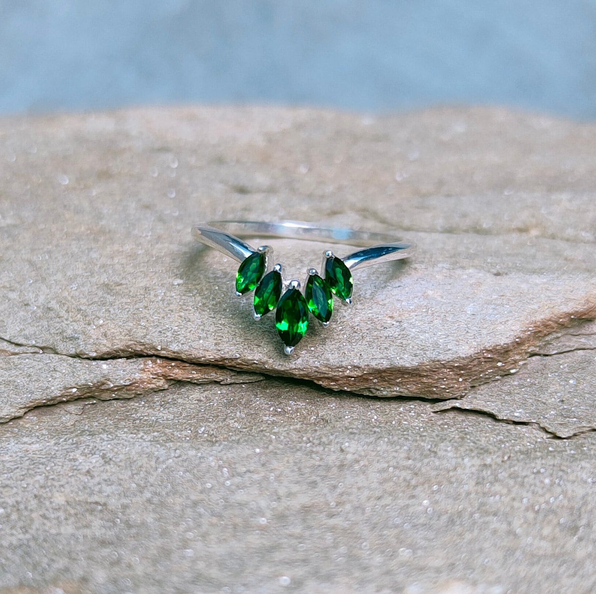 Chrom Diopside Band Ring, 925 Sterling Silber Diopside Marquise Ehering, Ring Für Geschenk von JewelsGalleryArt