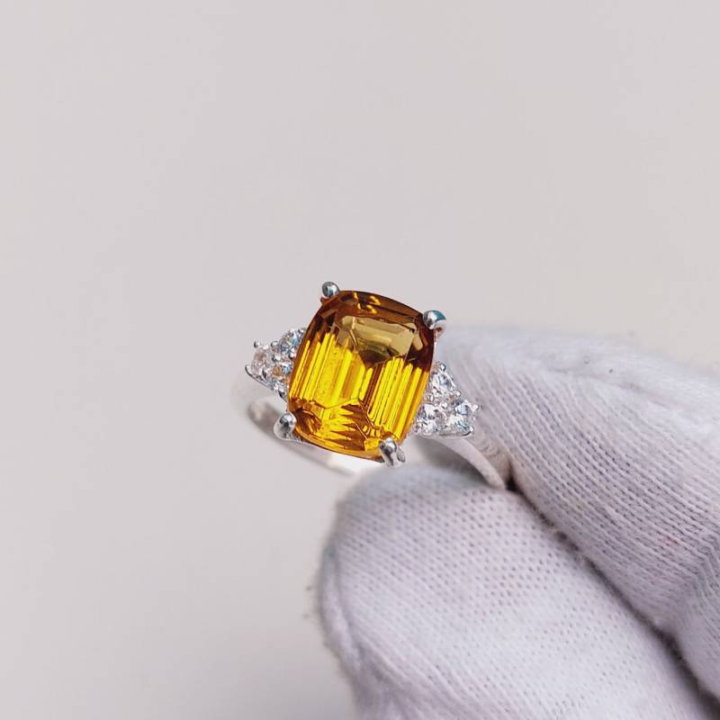 Citrine Fancy Concave Schnitt Ring, 925 Sterling Silber Natürliche Citrin Achteck Konkav Geschnitten Aaa Ring von JewelsGalleryArt