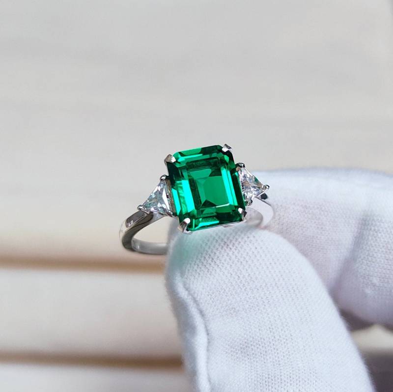 Lab Erstellt Smaragd Ring, 925 Sterling Silber Octagon Cut Grüner Edelstein Ring Für Geschenk, Verlobung von JewelsGalleryArt