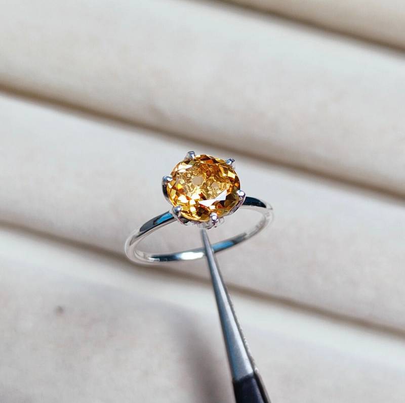 Natürlicher Citrin Ring, Runder 925 Sterling Silber Statement Handgemachter November Birthstone von JewelsGalleryArt