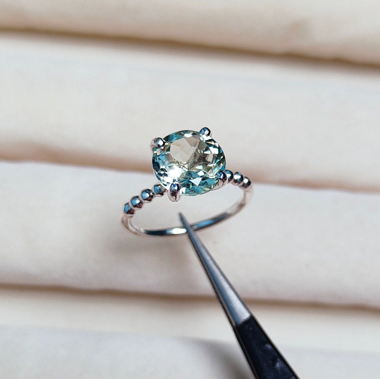 Natürlicher Grüner Amethyst Ring, Runder 925 Sterling Silber Ehering, Ring Für Geschenk von JewelsGalleryArt