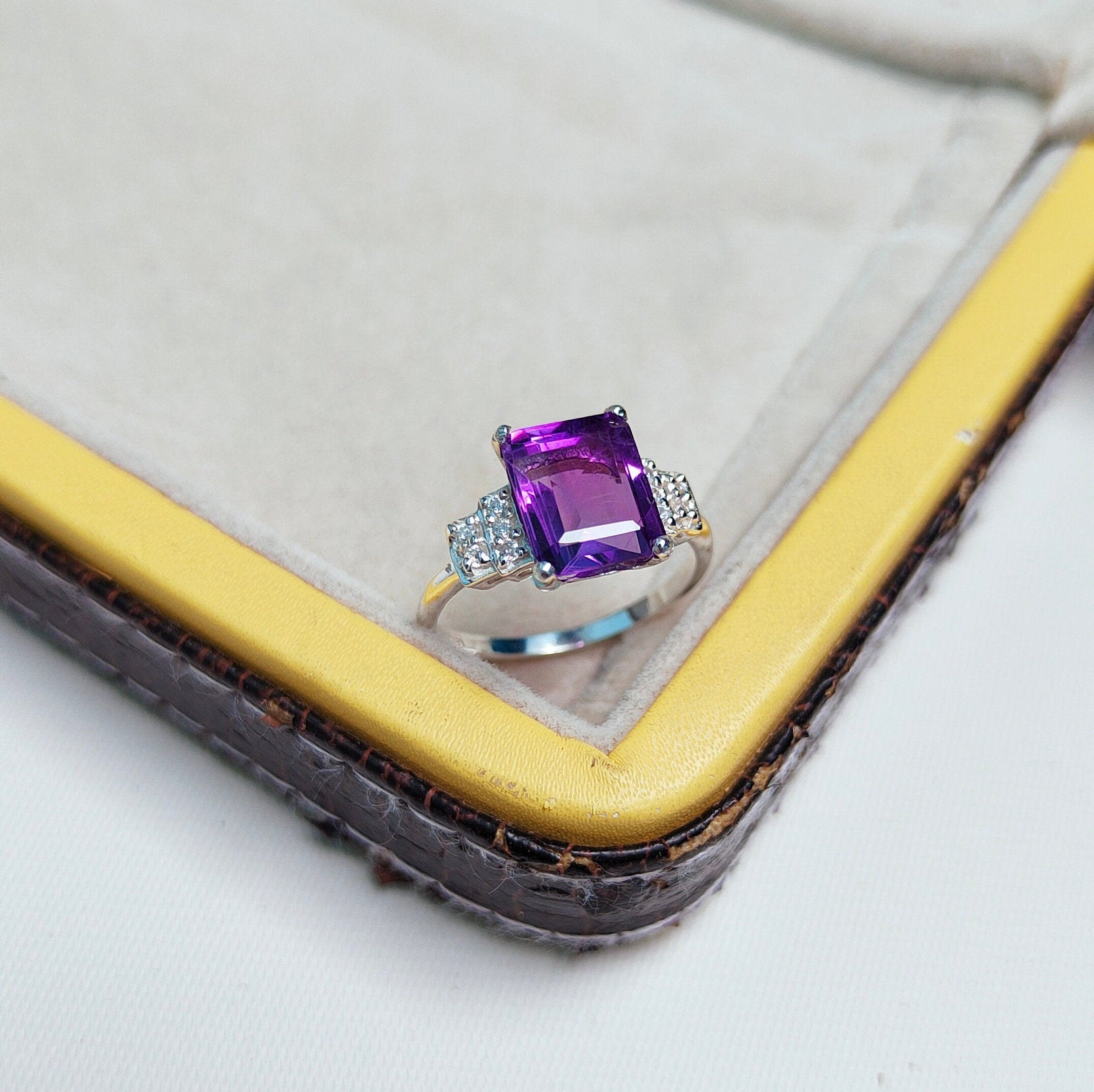 Natürlicher Lila Amethyst Ring, Oktagon Geschnittener 925 Sterling Silber Ring Ehering, Für Geschenk, Handgemachter von JewelsGalleryArt