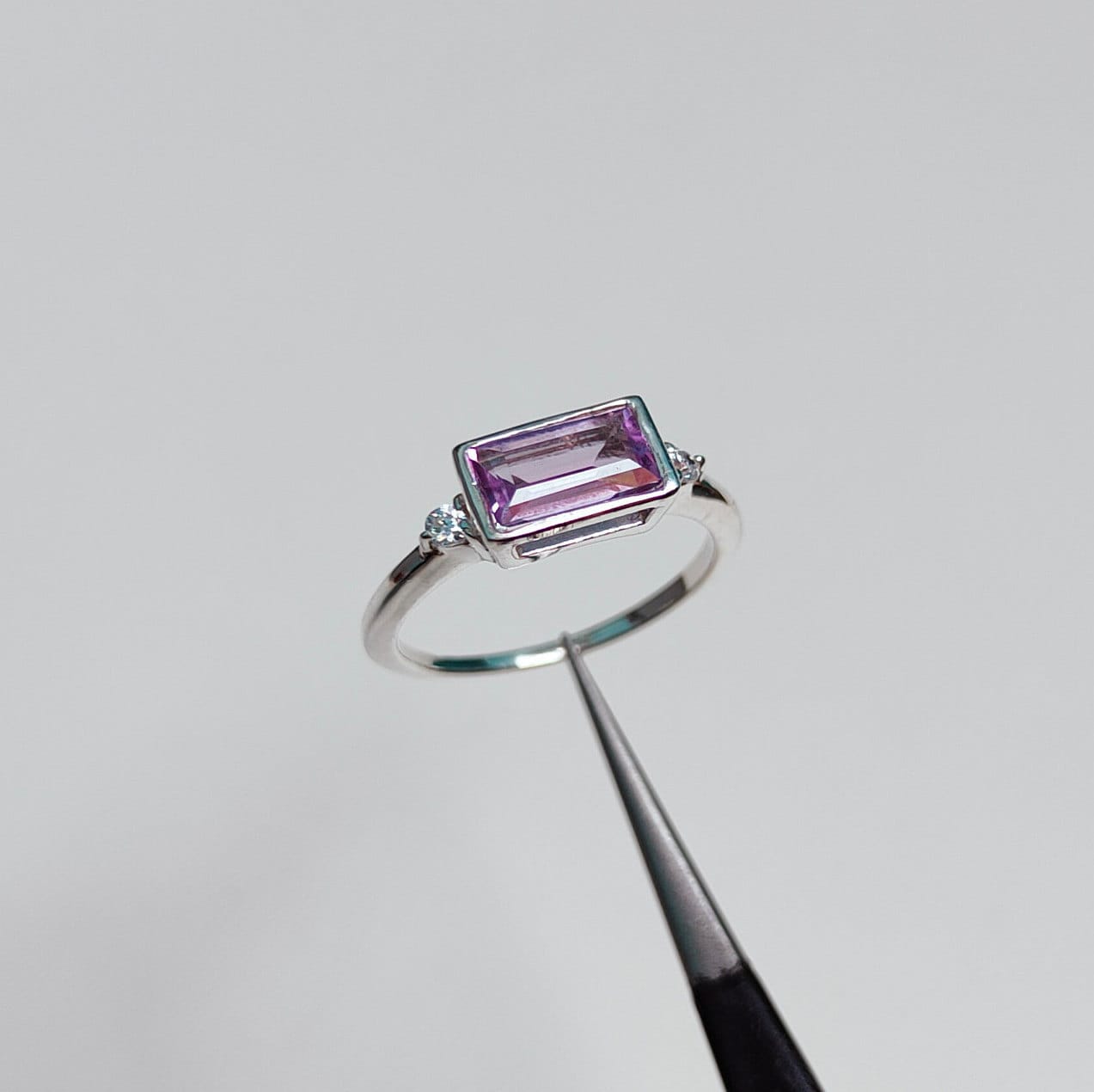 Rose De France Amethyst Ring 925 Sterling Silber Ring, Natürlicher Baguette Pink Ehering Band von JewelsGalleryArt