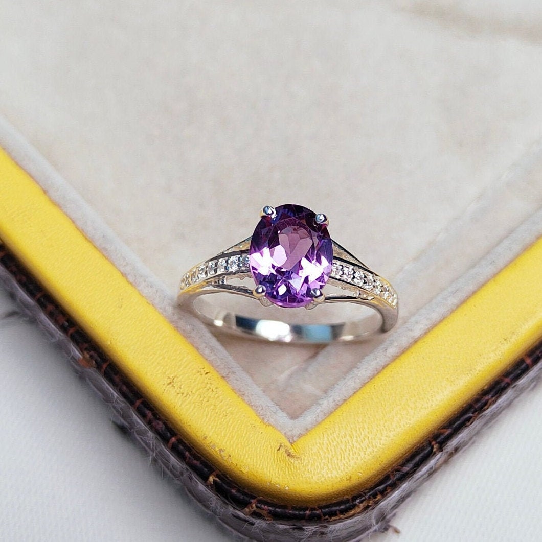 Rose De France Amethyst Ring 925 Sterling Silber Ring, Natürlicher Oval Geschliffener Pink Ehering Band von JewelsGalleryArt