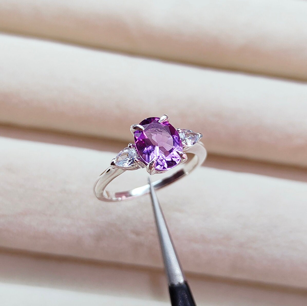 Rose De France Amethyst Ring 925 Sterling Silber Ring, Natürlicher Oval Geschliffener Pink Ehering von JewelsGalleryArt