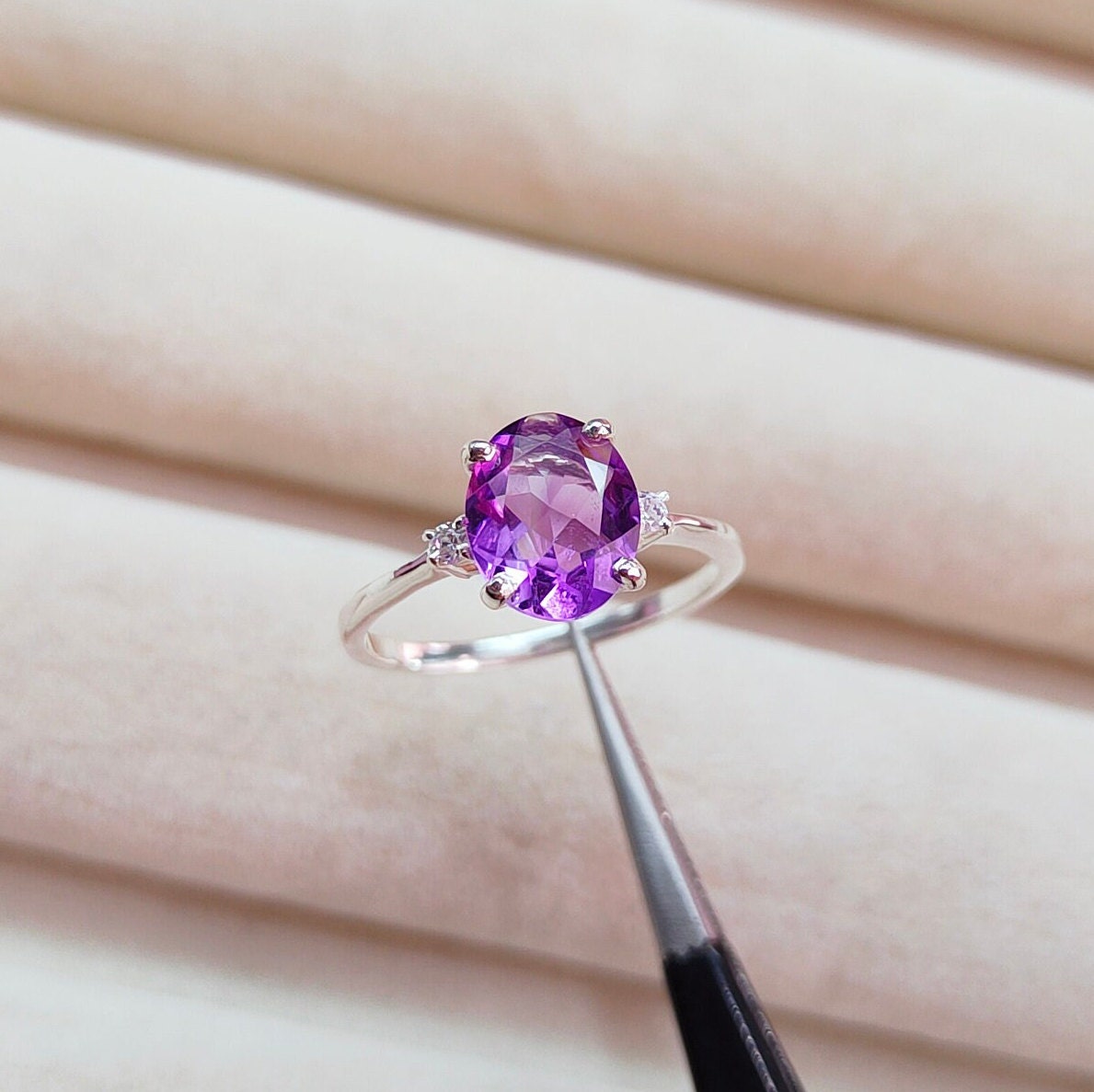 Rose De France Amethyst Ring 925 Sterling Silber Ring, Natürlicher Oval Geschliffener Pink Ehering von JewelsGalleryArt