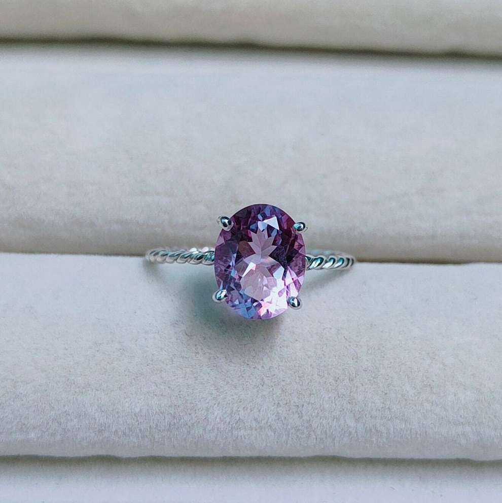 Rose De France Amethyst Ring 925 Sterling Silber Ring, Natürlicher Oval Geschliffener Pink Ehering von JewelsGalleryArt