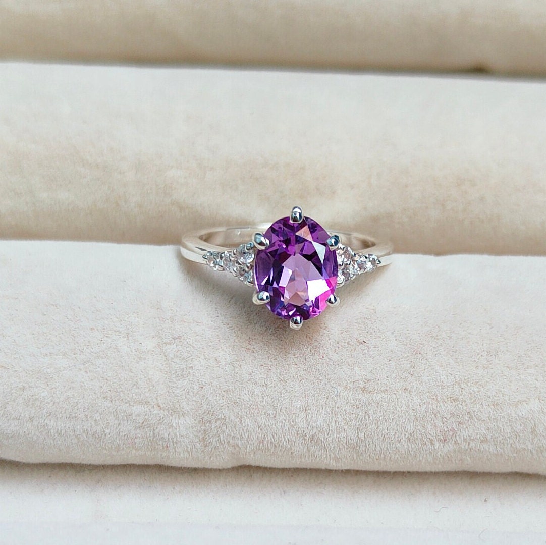 Rose De France Amethyst Ring 925 Sterling Silber Ring, Natürlicher Ovaler Rosa Ehering von JewelsGalleryArt