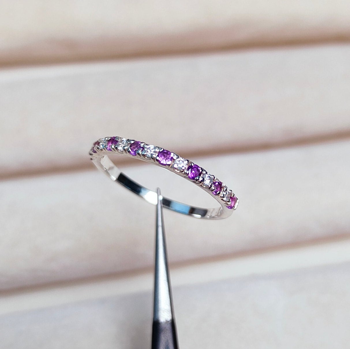 Rose De France Band, Amethyst Ring, 925 Sterling Silber Rosa Ehering, Ring Für Geschenk von JewelsGalleryArt