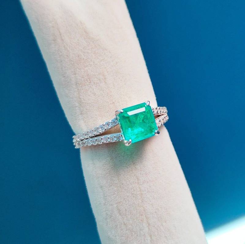 Smaragd Ring Quadratisch Geschliffener Sterling Silber Verlobungsring Mai Geburtsstein Versprechen Für Geschenk von JewelsGalleryArt