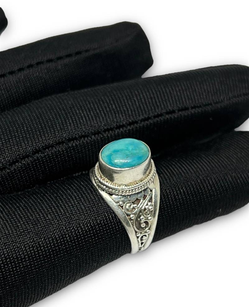 Echter Türkis Silber Ring-Türkis Edelstein-Statement Handgefertigter Ring-Designer Ring 925 Sterling Ring-Verstellbarer Ring-T960 von JewelsGalleryShop