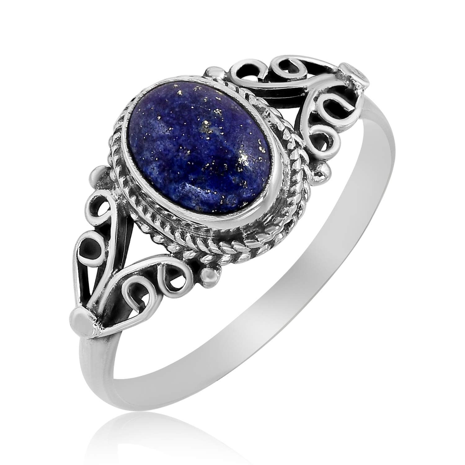 Lapis Lazuli Ring, Mondstein Hippie Silber Ring Für Frauen, Vintage Versilberter Boho Sommer Schmuck von JewelsHandmadeCo