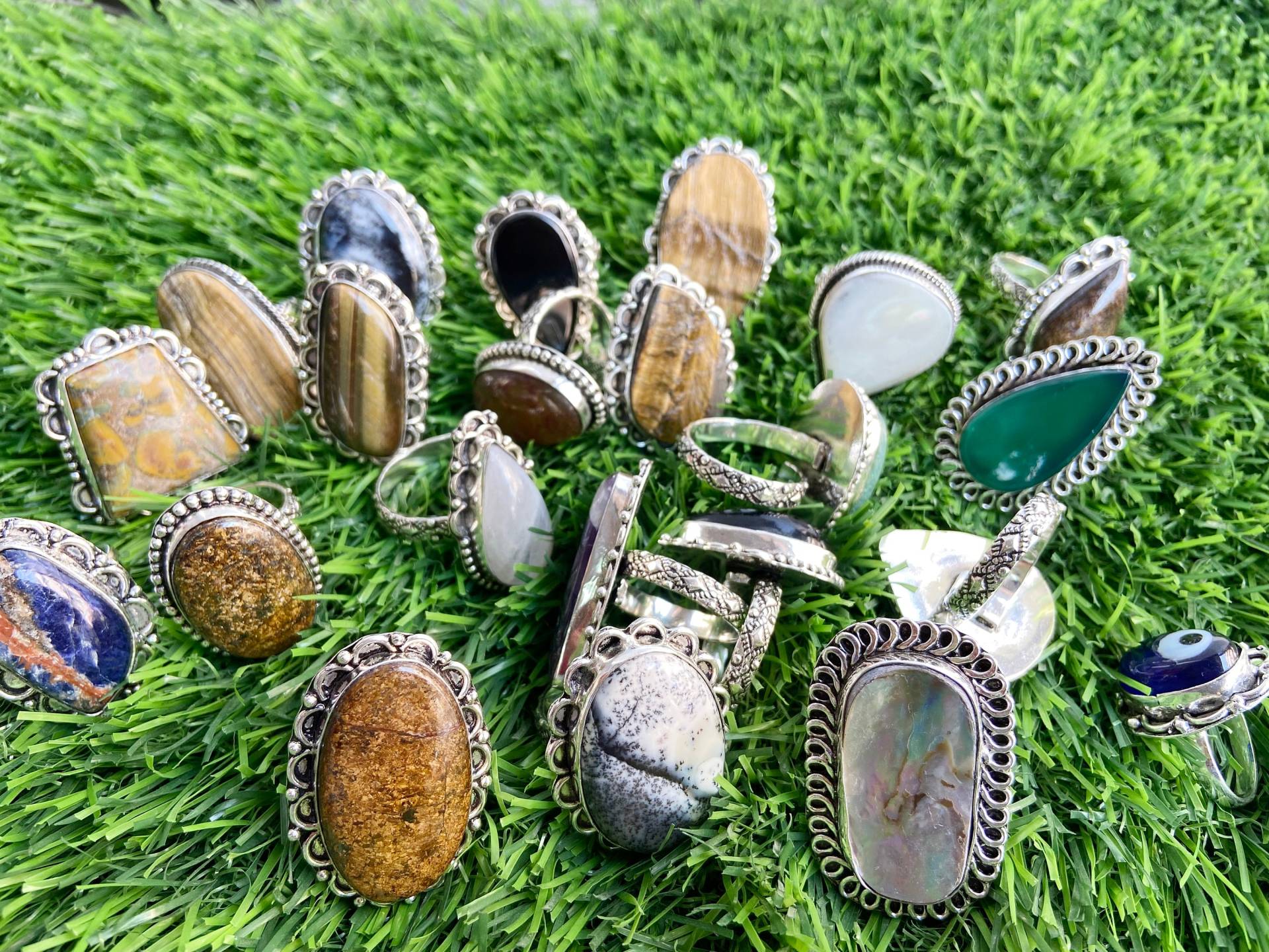 Natürlicher Mondstein & Mix Edelstein Ring Lot, Versilberter Ring, Handgemachter Boho Frauen Form Size von JewelsHandmadeCo