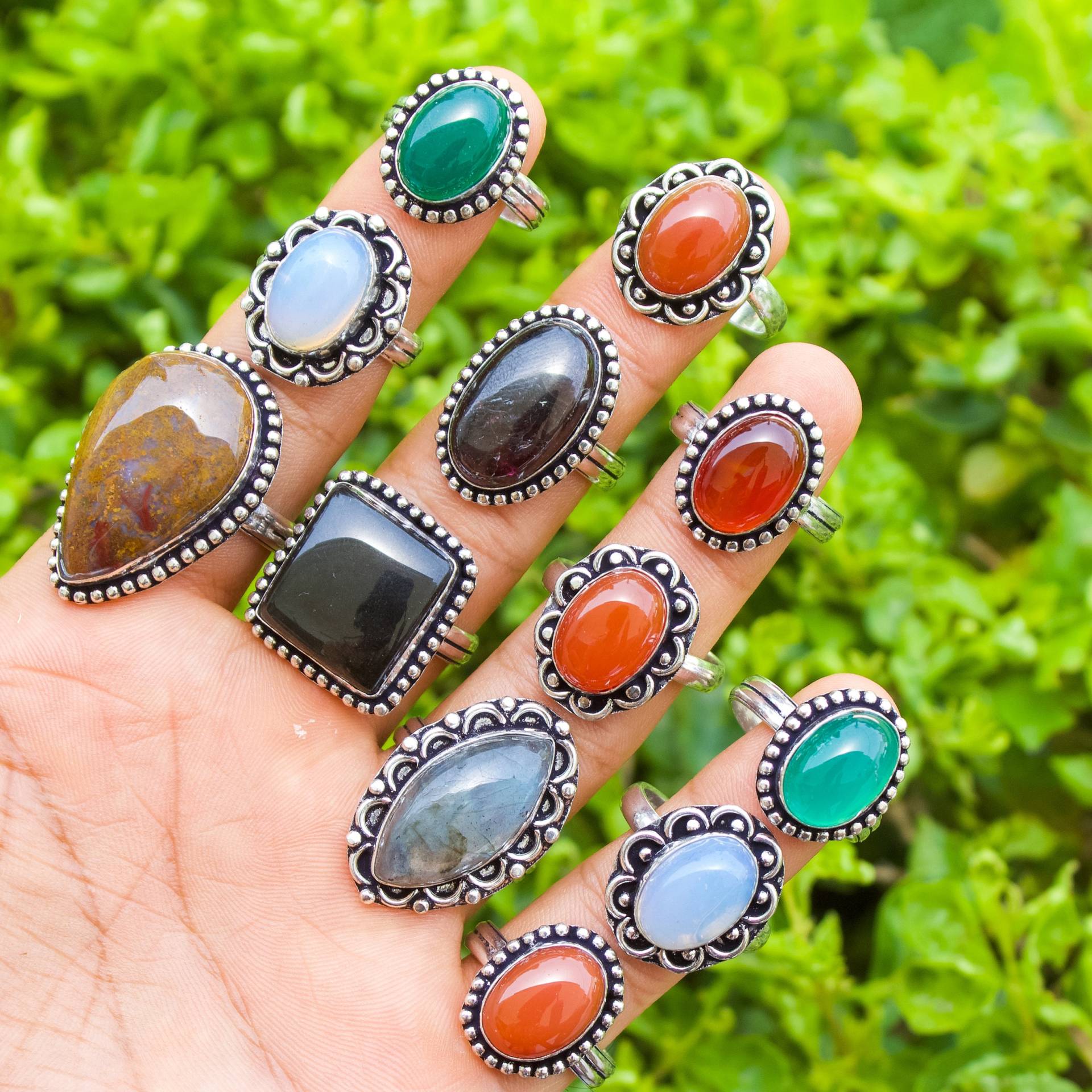 Natürlicher Multi Edelstein Ringe Für Frauen, Silber Overlay Ringe, Handgemachter Schmuck Ring, Vintage Bulk Chunky von JewelsHandmadeCo