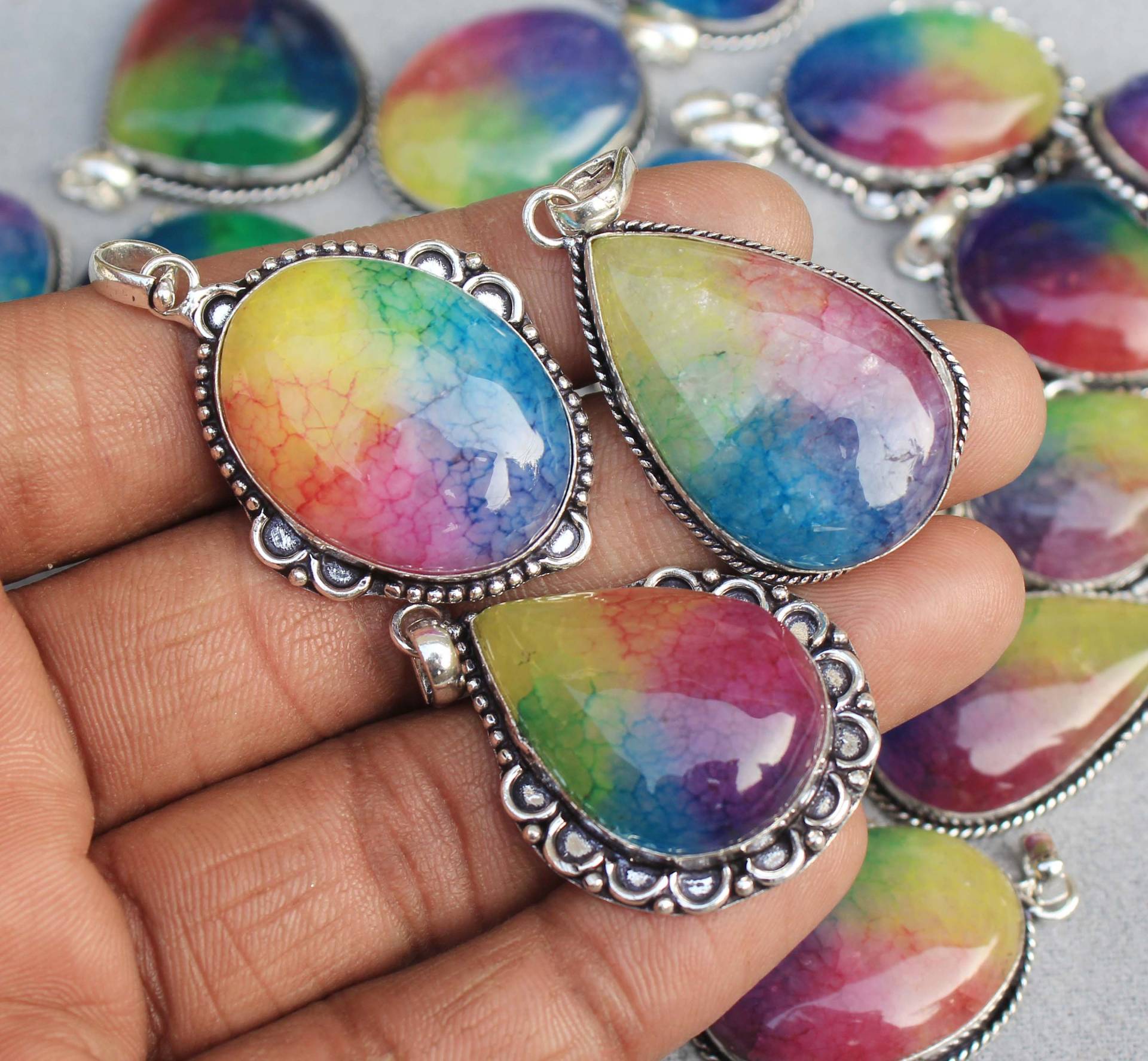 Natürlicher Regenbogen Solar Quarz Halskette Anhänger, Silber Überlagerung Handgemachter Edelstein Hippie Kristall Schmuck, Frauen Anhänger Lot von JewelsHandmadeCo