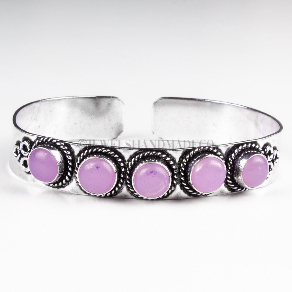 Rosenquarz Armband, Verstellbares Silber Armreif, Edelstein Frauen Schmuck von JewelsHandmadeCo